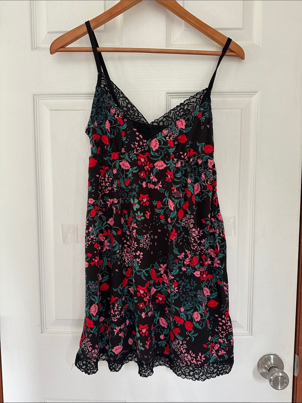 State of DaBlack Floral Lace-Trim Chemise — Pink & Green Flowers contains Modal